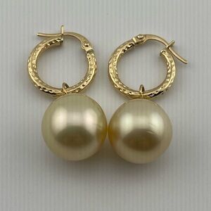 Champagne South Sea Pearl Huggie Earrings Drops 12mm 18k gold